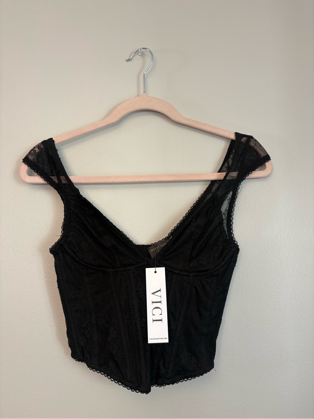VICI Black Lace Corset-Style Crop Top